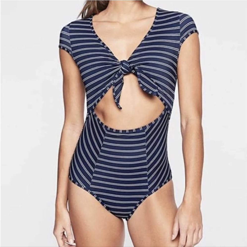 Athleta Navy Striped One Piece Swimsuit